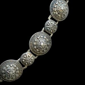 16” Vtg STERLING Signed JERAY Estruscan Revival Coin Medallion Choker Necklace